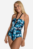 Bacon Bikinis One Piece Halter One Piece // Blue Floral