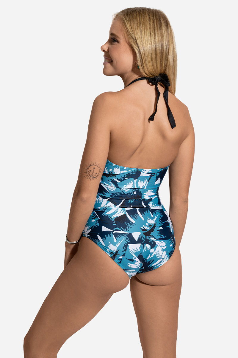 Bacon Bikinis One Piece Halter One Piece // Blue Floral
