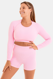 Ribbed Seamless Cropped Long Sleeve // Light Pink
