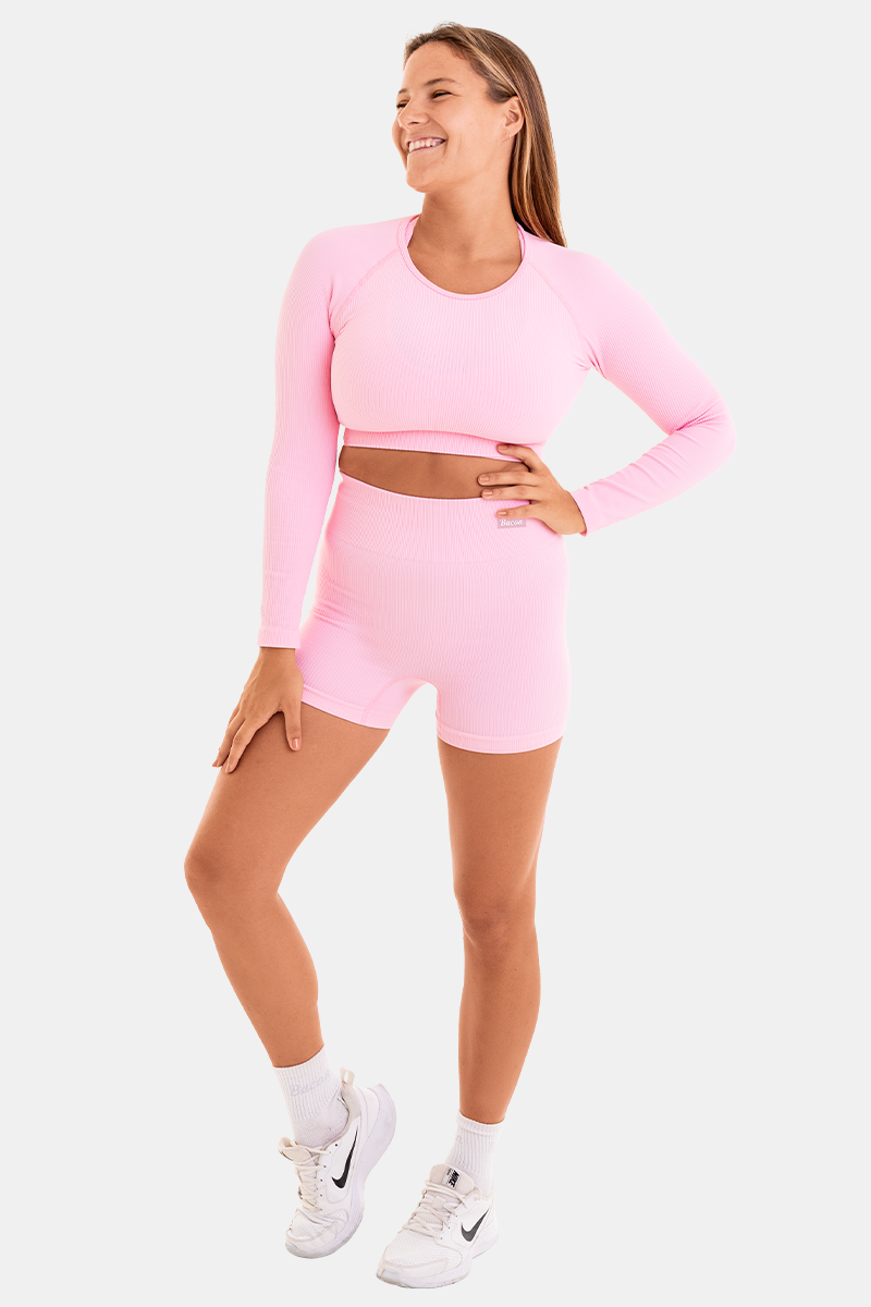 Bacon Active Long Sleeve Ribbed Seamless Cropped Long Sleeve // Light Pink